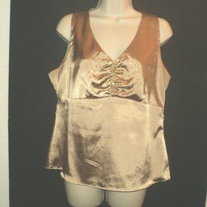 George Women's Tank Top Cami Shell Size M Golden Tan Beaded Sleeveless Shiny